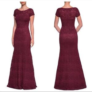 La Femme Lace Trumpet Gown in Garnet size 6 NEW
